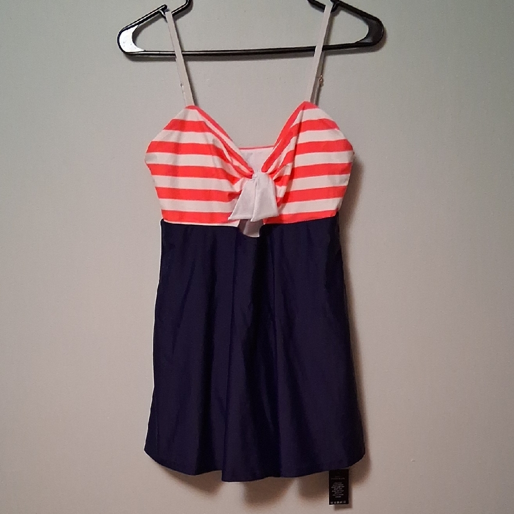 Ocean Blues Striped Pink and Navy Bathing Suit. Natical sailor. Size L. NWT
